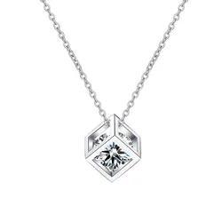 Dây Chuyền Nữ Lili Jewelry Đính Kim Cương Moissanite Hình Hộp Lập Phương LILI_053778 Màu Bạc