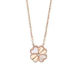Dây Chuyền Nữ Lili Jewelry Đính Kim Cương Tự Nhiên Cỏ 4 Lá Lucky LILI_832459 Màu Vàng Bạc