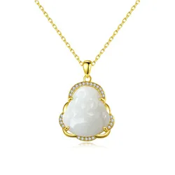Dây Chuyền Nữ Lili Jewelry Đính Ngọc Bích Hetian Phật Di Lặc Veda LILI_098952 Màu Vàng