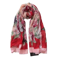 Khăn Choàng Nữ Dolce & Gabbana D&G Red Pink Rose Print Scarf FS182A GDJ50 HFR40 PZ Màu Hồng Đỏ