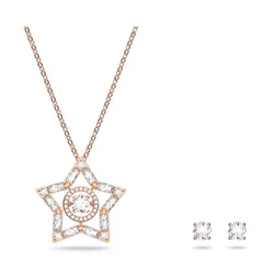 Set Dây Chuyền Và Khuyên Tai Nữ Swarovski Stella Set Mixed Cuts, Star, White, Rose Gold-Tone Plated 5622730 Màu Trắng/ Vàng Hồng