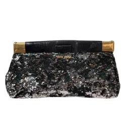 Túi Cầm Tay Nữ Miu Miu Multicolour Sequin Leather Clutch Màu Đen Xanh