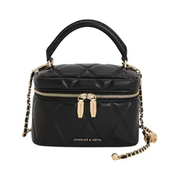 Túi Đeo Chéo Nữ Charles & Keith CNK Arwen Quilted Top Handle Vanity Bag - Black CK2-80782534 Màu Đen