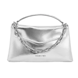 Túi Xách Tay Nữ Charles & Keith Andromeda Chunky Chain Top Handle Bag CK2-50271476_SILVER_S Màu Bạc