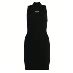 Váy Body Nữ Diesel Short Turtleneck Dress In Ribbed Knit Black A123960DLAX9XX Màu Đen Size S