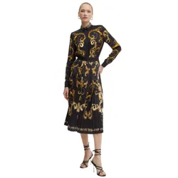 Chân Váy Nữ Versace Jeans Couture Skirt Color Black Midi Flared 77HAE8P5NS541 G89 Màu Đen - Vàng Size 40