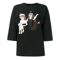 Áo Phông Nữ Dolce & Gabbana D&G Family Patch Silk Blusa T-Shirt Màu Đen Size 48