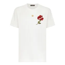 Áo Phông Nam Dolce & Gabbana D&G Floral-Embroidered Cotton T-Shirt Màu Trắng Size 46