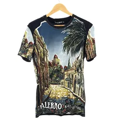 Áo Phông Nam Dolce & Gabbana D&G Palermo T-Shirt G8HC7T HP7DA Màu Xanh Họa Tiết Size 46