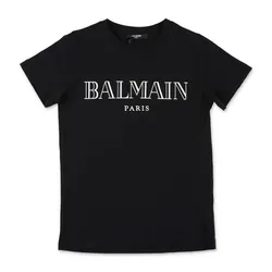 Áo Phông Trẻ Em Balmain Logo Tshirt BW8P21 Z0116 930BC Màu Đen Size 13