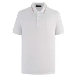 Áo Polo Nam Versace Logo Embroidered Short Sleeve A89504S Màu Trắng Size XS