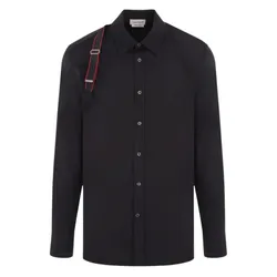 Áo Sơ Mi Nam Alexander Mcqueen With Strap Detail 615271 QRN44 1000 Black Màu Đen Size 14+