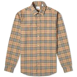 Áo Sơ Mi Nam Burberry Small Scale Check Stretch Cotton Shirt 8020966 Màu Nâu Nhạt Size S