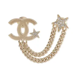 Cài Áo Nữ Chanel CC Crystal Chain Star Brooch Gold Màu Vàng Nhạt D- TT