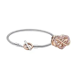 Combo Vòng Đeo Tay Pandora Toggle 582309C00 Màu Bạc Size 17 + Hạt Vòng Charm Pandora Heart 782246C01 Màu Vàng Hồng