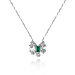 Dây Chuyền Nữ Lili Jewelry Đính Đá Carbon Tổng Hợp Hình Chiếc Nơ LILI_463188 Màu Xanh Bạc