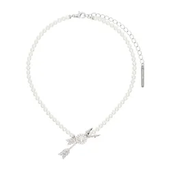 Dây Chuyền Nữ Shushu/Tong Double Arrow Pave Double Pearl Necklace Màu Trắng Bạc