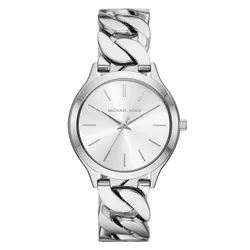 Đồng Hồ Michael Kors Slim Runway Silver-Tone Curb-Link Watch MK7474 Màu Bạc