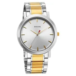 Đồng Hồ Nam Sonata Utsav Quartz Analog Silver Dial Watch 77108BM04 Màu Bạc - Vàng