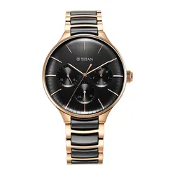 Đồng Hồ Nam Titan Ceramic Fusion Black Dial Watch 90148KD03 Màu Đen Vàng Hồng