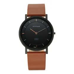 Đồng Hồ Nam Titan Edge Leather Strap Watch 1595NL03 Màu Nâu/Đen