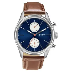 Đồng Hồ Nam Titan Elmnt Metal Brown Leather Strap Watch 1805SL06 Phối Màu