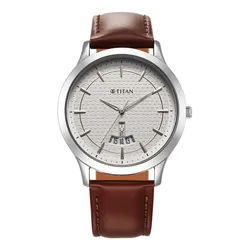 Đồng Hồ Nam Titan Karishma Quartz Analog Silver Dial Leather Strap Watch 1825SL15 Màu Bạc - Nâu
