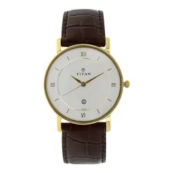 Đồng Hồ Nam Titan Leather Strap Watch 9162YL01 Màu Nâu/Trắng