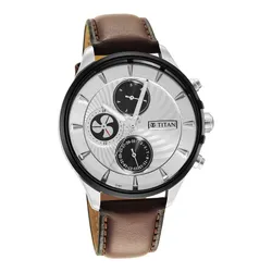 Đồng Hồ Nam Titan Maritime Leather Strap Watch 1873KL01 Màu Bạc - Nâu