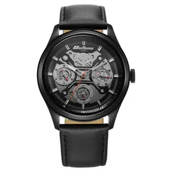 Đồng Hồ Nam Titan Octane Multifunction Black Dial Black Leather Strap Watch 1805NL07 Màu Đen