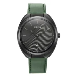 Đồng Hồ Nam Titan Quartz Analog Green Dial Leather Strap Watch 1887NL01 Màu Xanh Lá