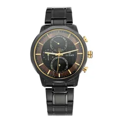 Đồng Hồ Nam Titan Quartz Multifunction Black Dial Metal Strap Watch 1789KM02 Màu Đen