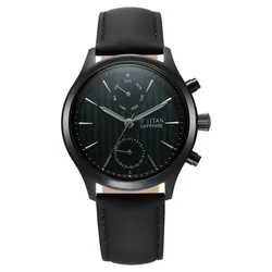 Đồng Hồ Nam Titan Sapphire Multifunction Quartz Analog With Day And Date Green Dial Leather 1874NL01 Màu Đen