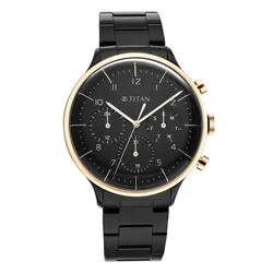 Đồng Hồ Nam Titan Urban Magic Black Dial Analog Stainless Steel Strap 90102KM01 Màu Đen - Vàng