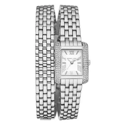 Đồng Hồ Nữ Michael Kors Petite Emery Pavé Silver-Tone Double Wrap Watch MK4834 Màu Bạc