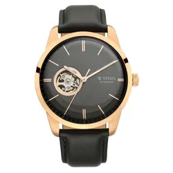 Đồng Hồ Nam Titan Automatic Black Dial Leather Strap Watch 90126WL03 Màu Đen - Vàng