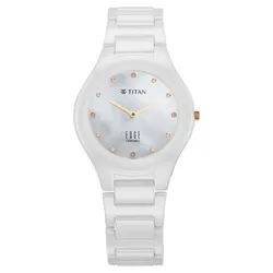 Đồng Hồ Nữ Titan Edge Ceramic Quartz In Arctic White With Diamonds And Rich Mother Of Pearl Dial Watch 2653KC03 Màu Trắng