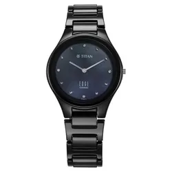 Đồng Hồ Nữ Titan Edge Ceramic Quartz In Glossy Black With Diamonds And Rich Mother Of Pearl Dial Watch 2653NC02 Màu Xanh Đen