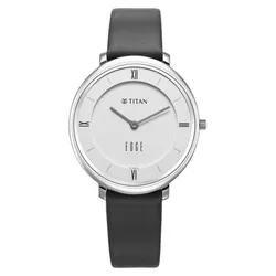 Đồng Hồ Nữ Titan Edge Quartz Analog Grey Dial Grey Leather Strap Watch 2655SL01 Màu Đen Trắng