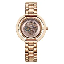 Đồng Hồ Nữ Titan Purple Abstract Quartz Analog Rose Gold Stainless Steel Strap 95231WM01 Màu Vàng Hồng