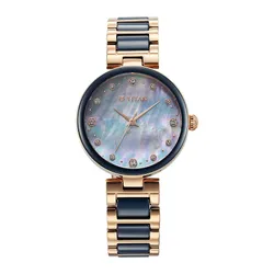 Đồng Hồ Nữ Titan Purple Ceramics Blue Dial Watch 95214KD05 Màu Xanh Vàng Hồng