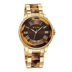 Đồng Hồ Nữ Titan Purple Ceramics Brown Dial 95218KD01 Màu Vàng Nâu