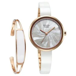 Đồng Hồ Nữ Titan Raga Memoirs Quartz Analog Mother Of Pearl Dial With White 95253KD01 Màu Trắng - Vàng Hồng