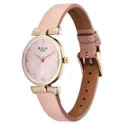 Đồng Hồ Nữ Titan Raga Showstopper Quartz Analog Pink Dial Leather Strap Watch 95308WL01 Màu Vàng Hồng