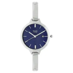 Đồng Hồ Nữ Titan Raga Viva Blue Dial Analog With Date Metal Strap Watch 2578SM01 Màu Xanh Bạc