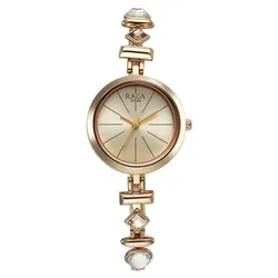Đồng Hồ Nữ Titan Raga Viva Quartz Analog Champagne Dial Metal Strap Watch 2606WM12 Màu Vàng