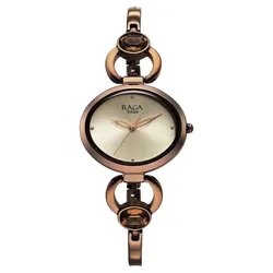 Đồng Hồ Nữ Titan Raga Viva Quartz Analog Champagne Dial Metal Strap Watch 2621QM02 Màu Nâu