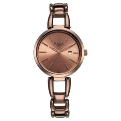 Đồng Hồ Nữ Titan Raga Viva Quartz Analog with Date Rose Gold Dial Brown Metal Strap Watch 2642QM01 Màu Nâu