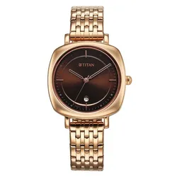 Đồng Hồ Nữ Titan Shaped Cases Brown Dial Metal Strap Watch 2730WM01 Màu Vàng Nâu