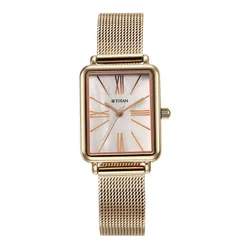 Đồng Hồ Nữ Titan Slimline Quartz Analog Watch 95181WM01 Màu Vàng Hồng/Trắng
